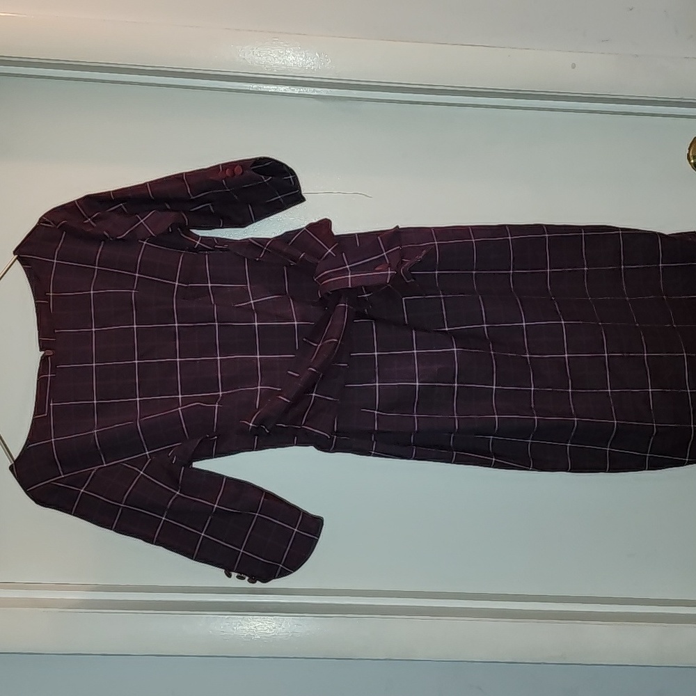 Banned Apparel Retro Plum plaid pencil dress size medium